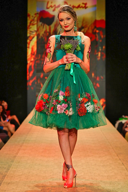 Rochie tull cu detalii din flori artificiale G5370